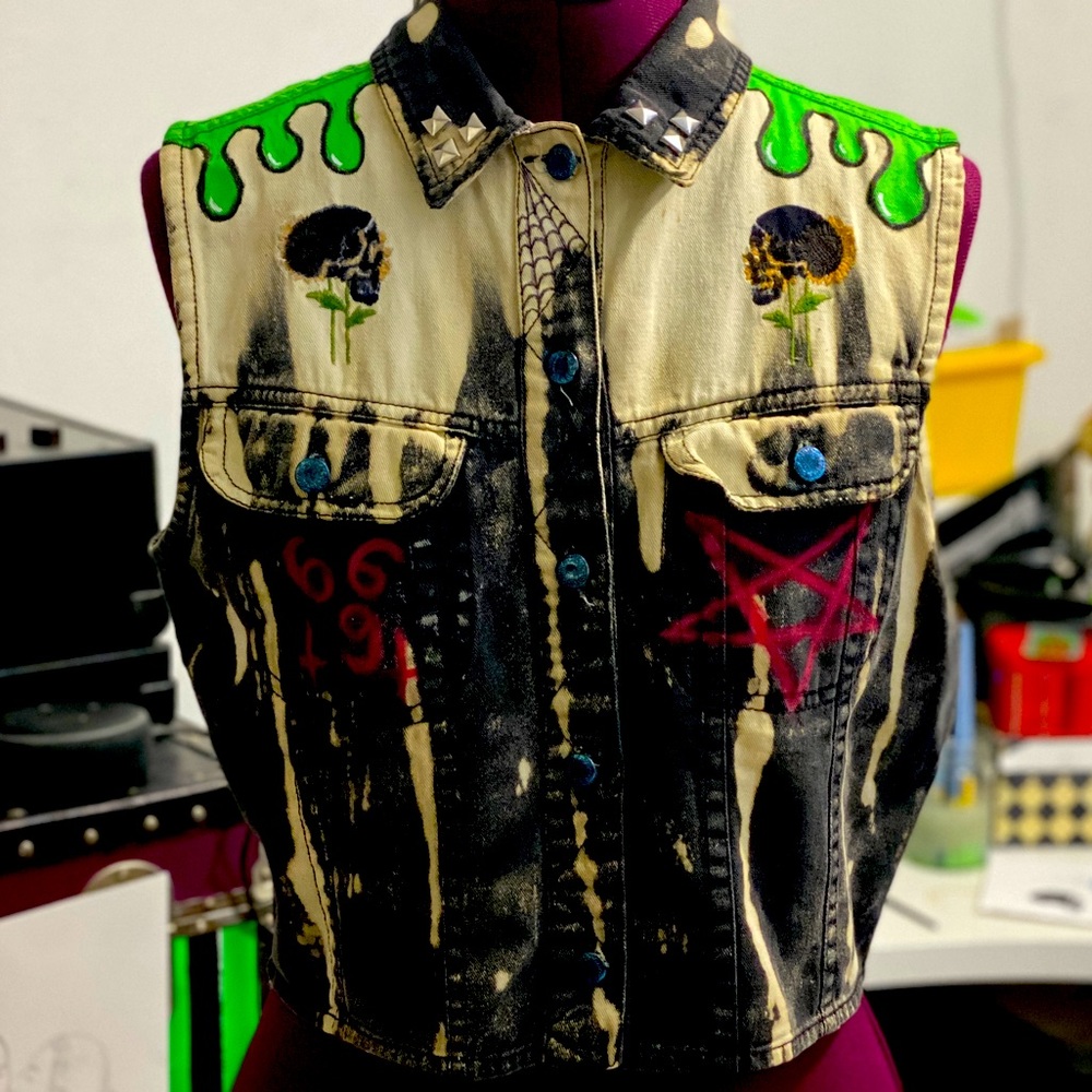 Custom crop denim vest